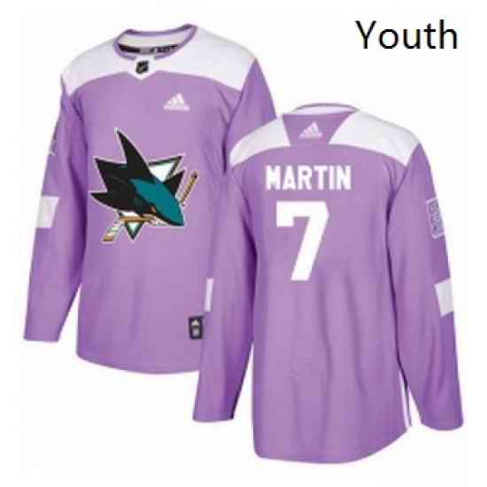 Youth Adidas San Jose Sharks 7 Paul Martin Authentic Purple Fights Cancer Practice NHL Jersey